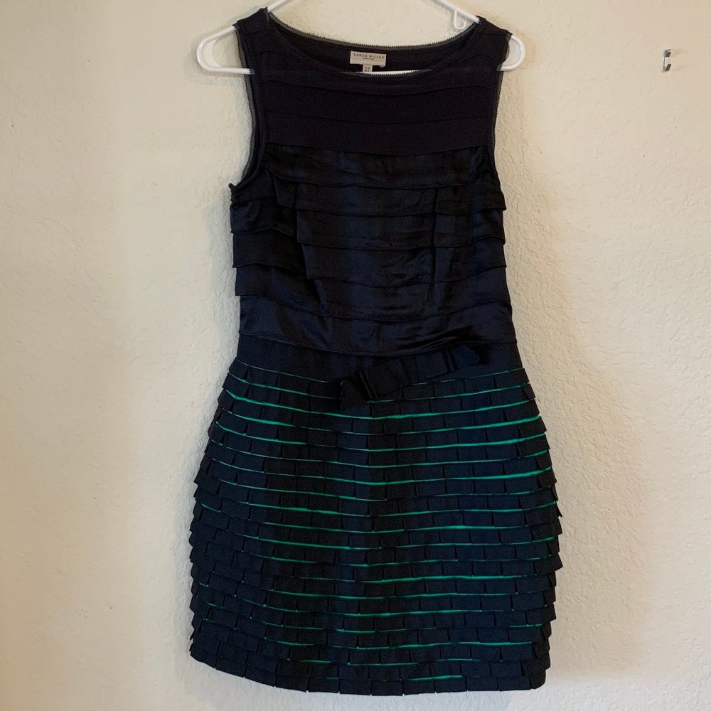Karen Millen cocktail dress - black with green details - size 6
